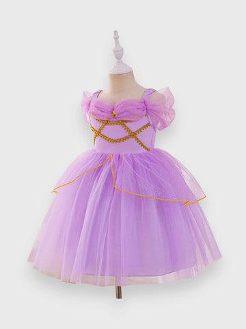 Girls Gold Ribbon Trim Princess Dress