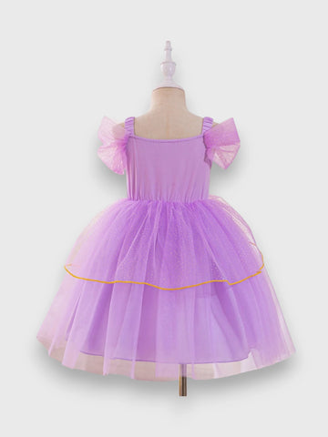 Girls Gold Ribbon Trim Princess Dress