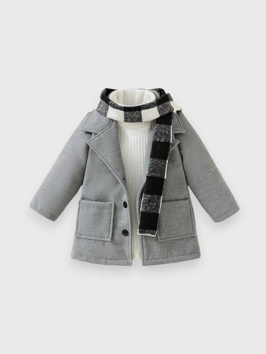 2 Pc Baby Boy Lapel Coat with Scarf