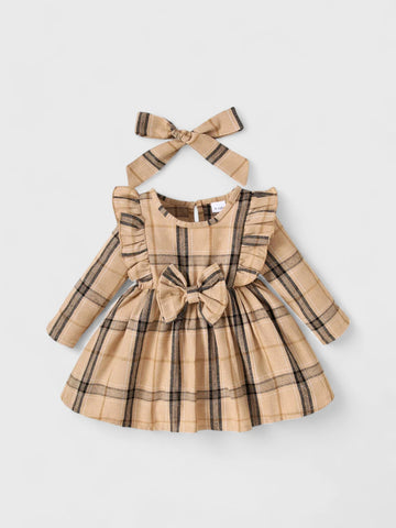 2 Pc Baby Girl Plaid Dress with Headband