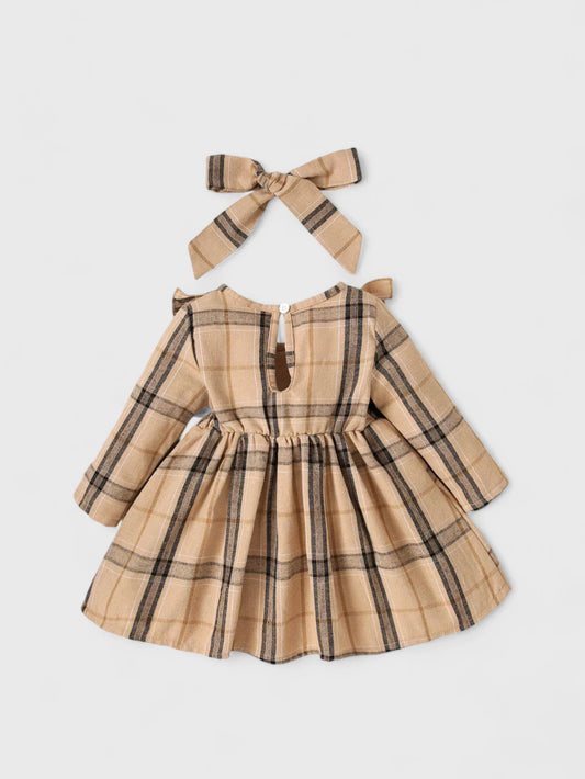 2 Pc Baby Girl Plaid Dress with Headband