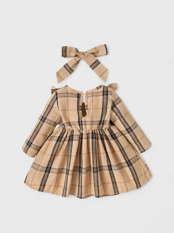 2 Pc Baby Girl Plaid Dress with Headband