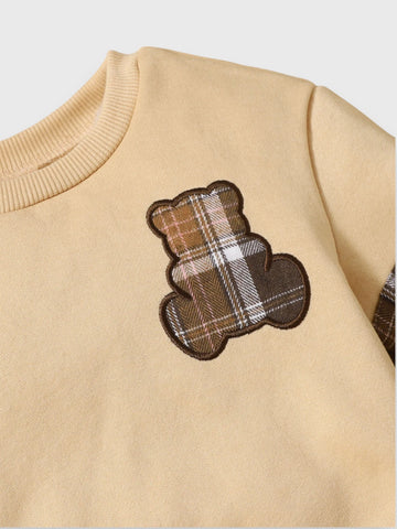 2 Pcs Baby Girl Plaid Bear Sweatshirt Pleat Skirt