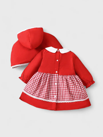 2 Pcs Baby Girl Red Riding Hood Dress Cape