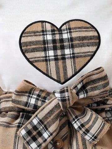 2 pcs Baby Girl Heart Plaid Shirt and Skirt