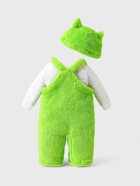 3 Pc Baby Green Monster Fleece Overalls Set