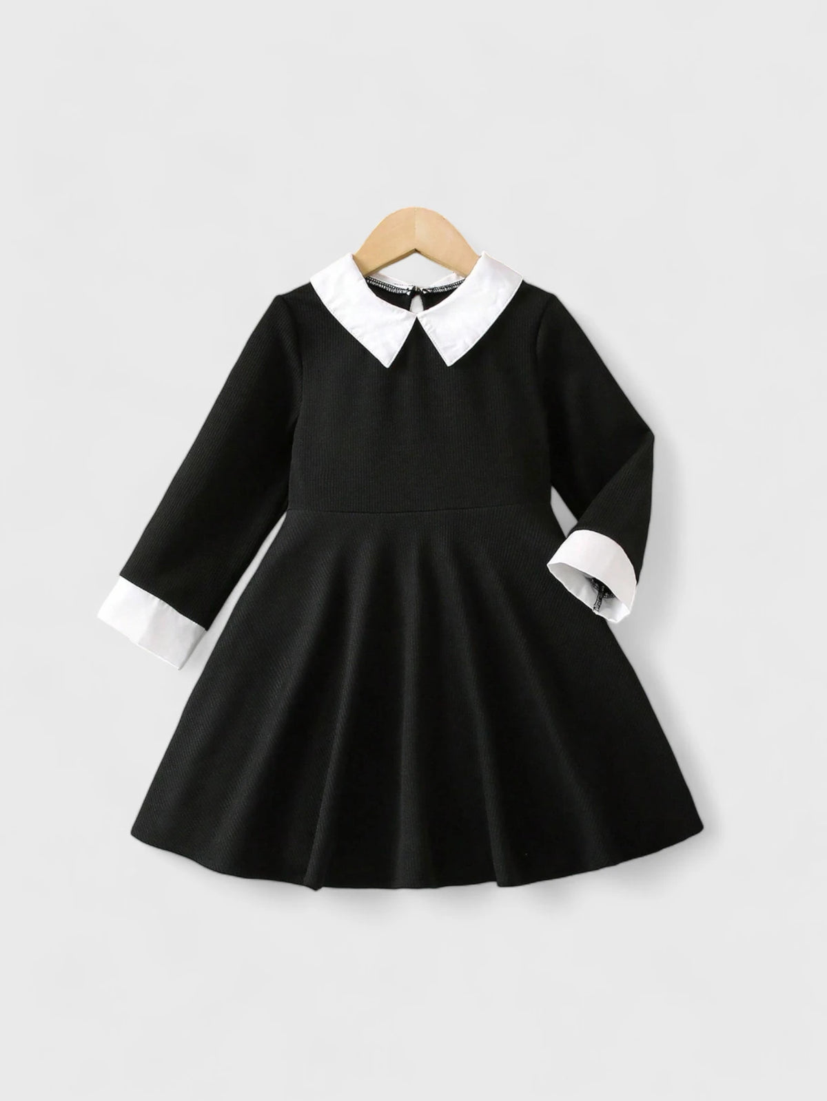 Girls Black Contrast Collar Flare Dress Girls Black Contrast Collar Flare Dress