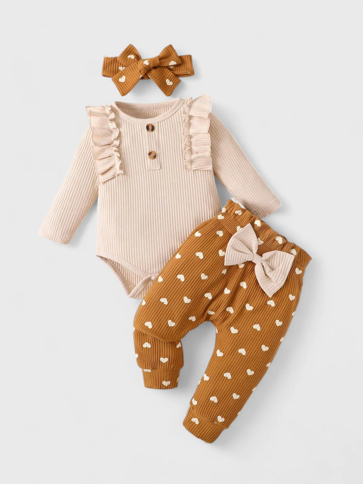 3 Pc Baby Girl Ribbed Dotted Hearts Set