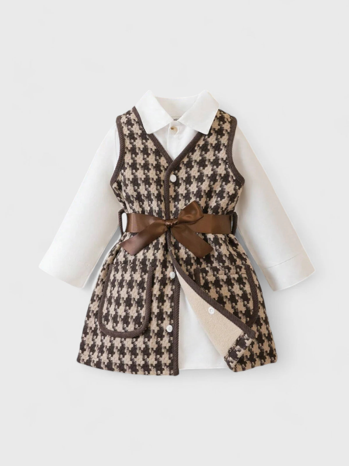 2 Pc Baby Girl Thick Houndstooth Vest & Blouse Dress