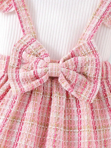 3 Pcs Baby Girl Suspender Skirt Tweed Set