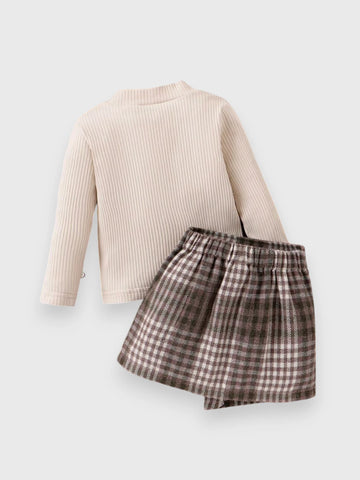 2 Pc Baby Girl Mock Neck with Plaid Skirt