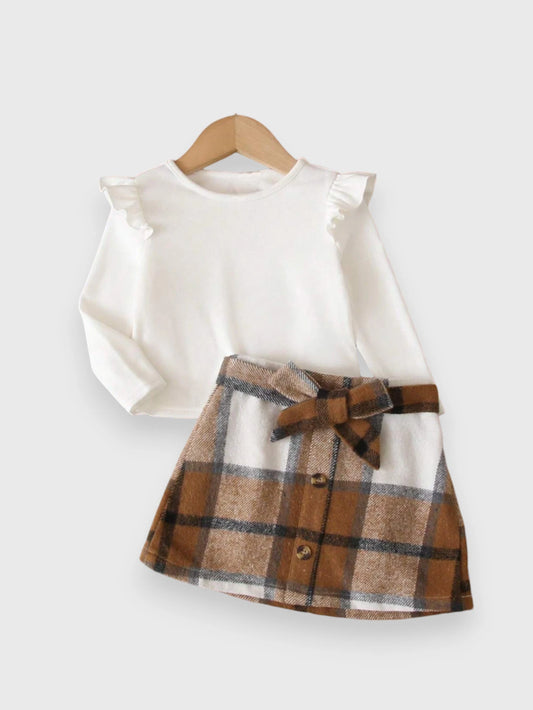 2 Pc Baby Girl Plaid Skirt and Shirt Set