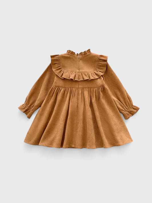 Baby Girl Double Bow Ruffle Corduroy Dress