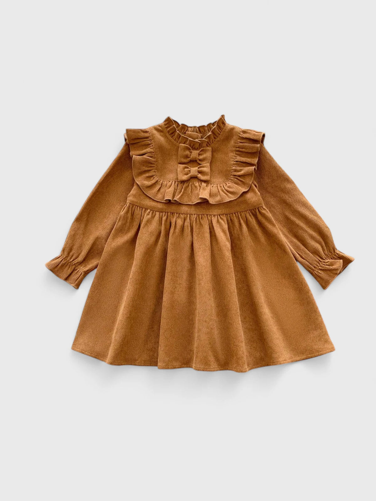 Baby Girl Double Bow Ruffle Corduroy Dress