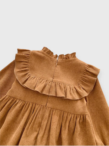 Baby Girl Double Bow Ruffle Corduroy Dress