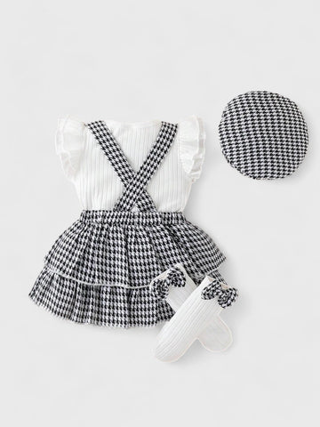 4 Pcs Baby Girl Houndstooth Ruffle Skirt Set