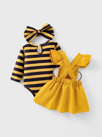 3 Pcs Baby Girl Bee Bodysuit and Overall Dress