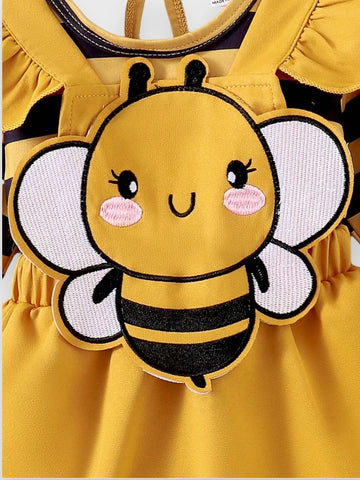 3 Pcs Baby Girl Bee Bodysuit and Overall Dress