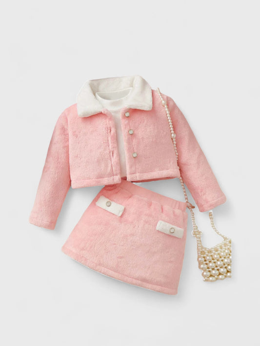 2 Pc Baby Girl Plush Jacket and Skirt Set