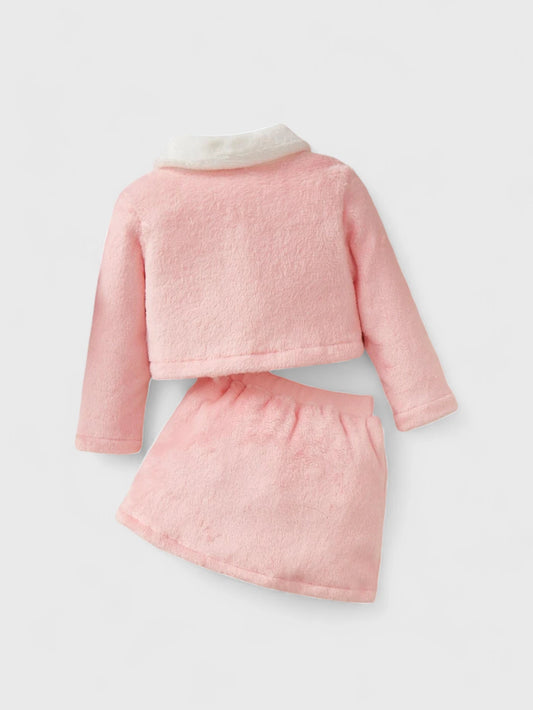 2 Pc Baby Girl Plush Jacket and Skirt Set