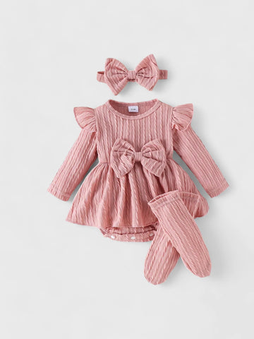 3 Pc Baby Girl Cable Knit Bodysuit Set