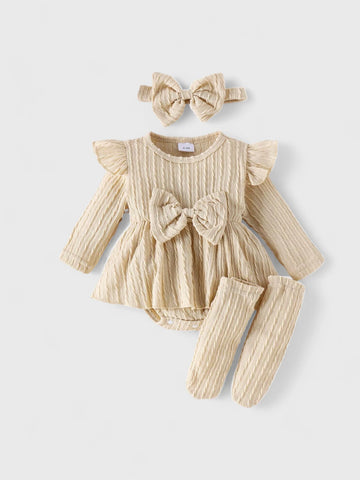 3 Pc Baby Girl Cable Knit Bodysuit Set