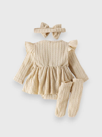 3 Pc Baby Girl Cable Knit Bodysuit Set