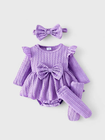 3 Pc Baby Girl Cable Knit Bodysuit Set