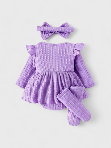 3 Pc Baby Girl Cable Knit Bodysuit Set