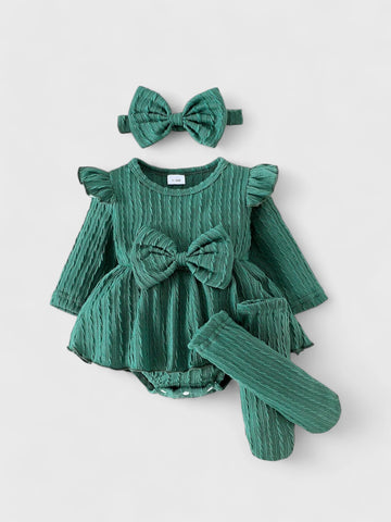 3 Pc Baby Girl Cable Knit Bodysuit Set