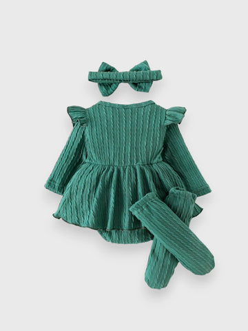 3 Pc Baby Girl Cable Knit Bodysuit Set