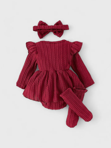 3 Pc Baby Girl Cable Knit Bodysuit Set