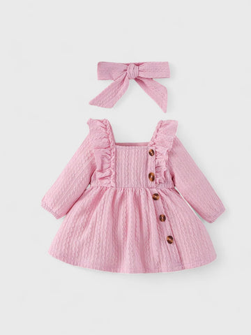 Baby Girl Square Neck Button dress