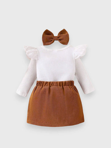 3 Pc Baby Girl Big Bow Corduroy Set