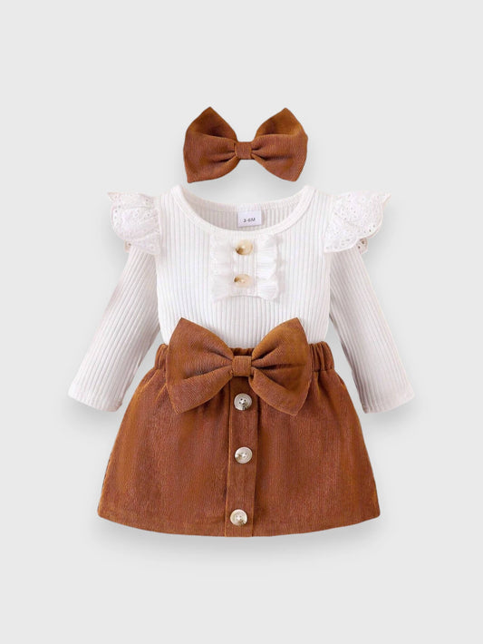 3 Pc Baby Girl Big Bow Corduroy Set