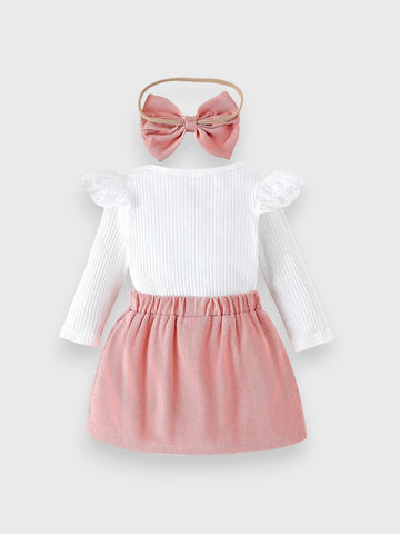 3 Pc Baby Girl Big Bow Corduroy Set