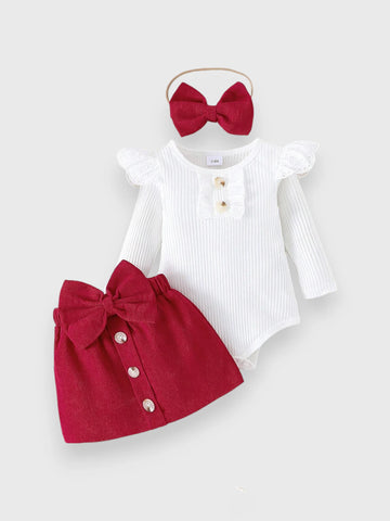 3 Pc Baby Girl Big Bow Corduroy Set