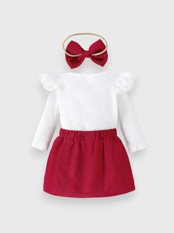 3 Pc Baby Girl Big Bow Corduroy Set