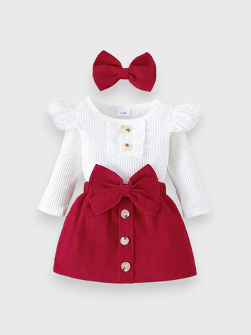 3 Pc Baby Girl Big Bow Corduroy Set