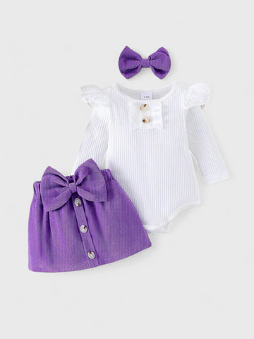 3 Pc Baby Girl Big Bow Corduroy Set