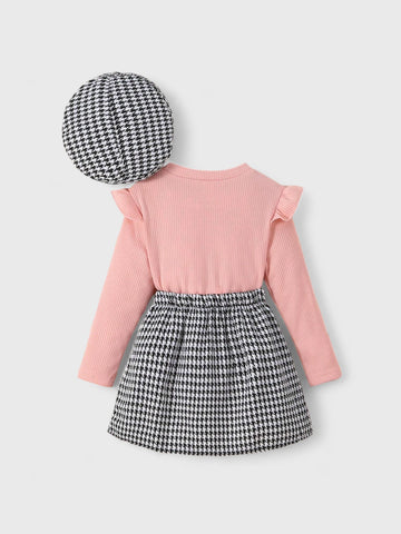 3 Pcs Girls Houndstooth Set