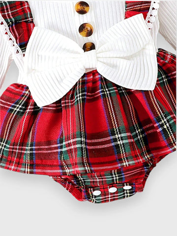 2 Pc Baby Girl Plaid Bodysuit Dress with Headband