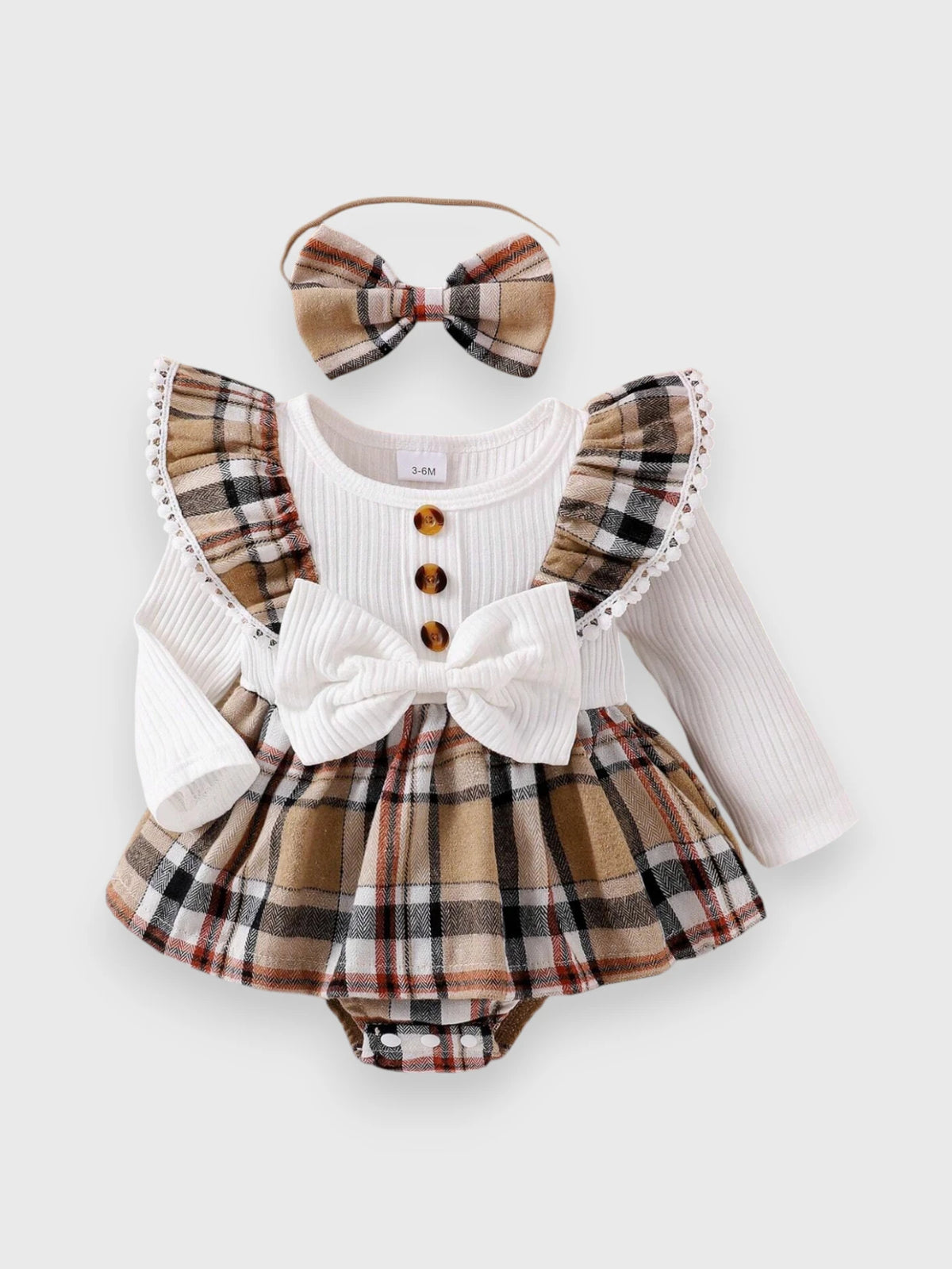 2 Pc Baby Girl Plaid Bodysuit Dress with Headband