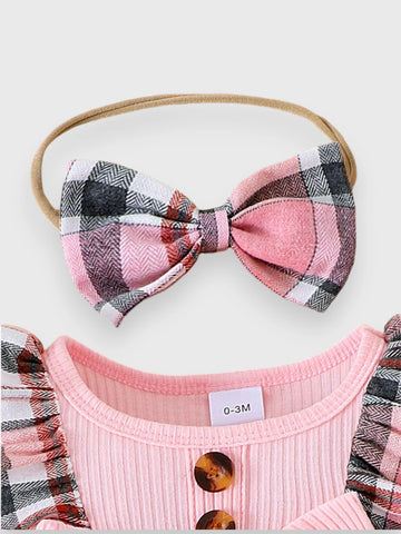 2 Pc Baby Girl Plaid Bodysuit Dress with Headband