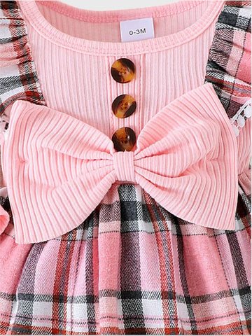 2 Pc Baby Girl Plaid Bodysuit Dress with Headband