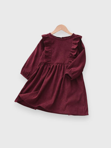 Little Girls Ruffle Corduroy Dress