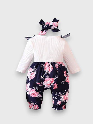 Baby Girl Flower Ruffle Jumpsuit with Headband