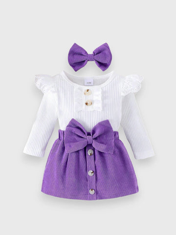 3 Pc Baby Girl Big Bow Corduroy Set