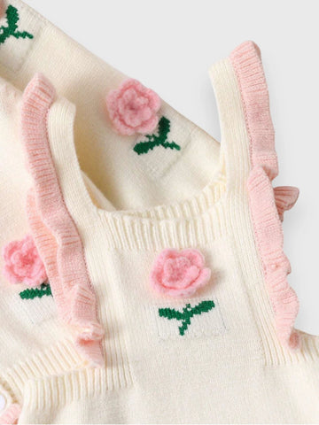 2 Pc Baby Girl Knit Romper with Flower Cardigan