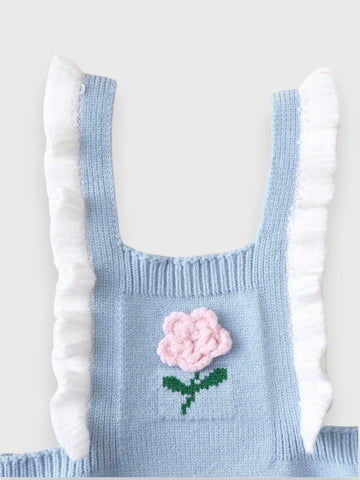 2 Pc Baby Girl Knit Romper with Flower Cardigan